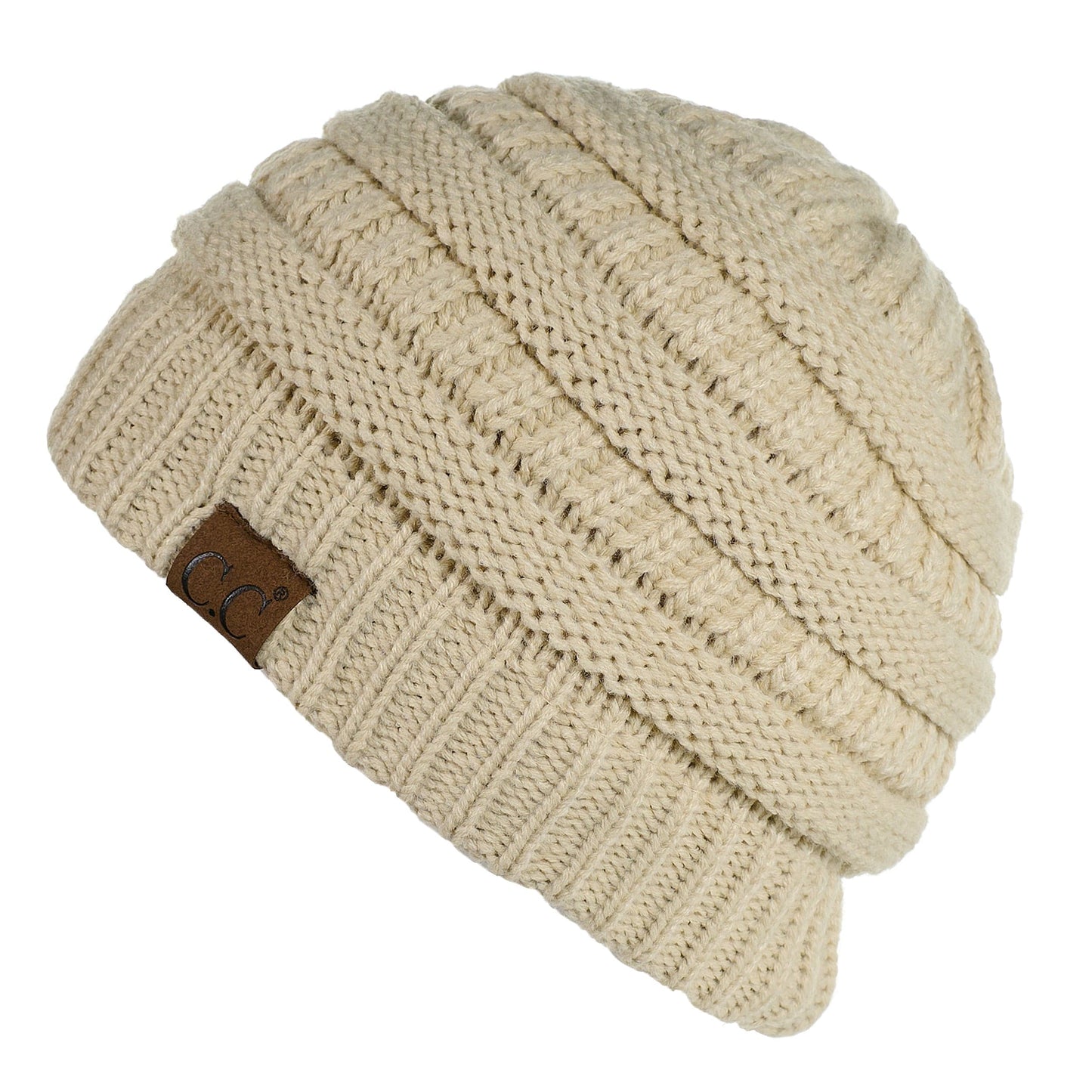 C.C Apparel Beige C.C Hat 25 - Slouchy Thick Warm Cap Hat Skully Fuzzy Lined Cable Knit Beanie