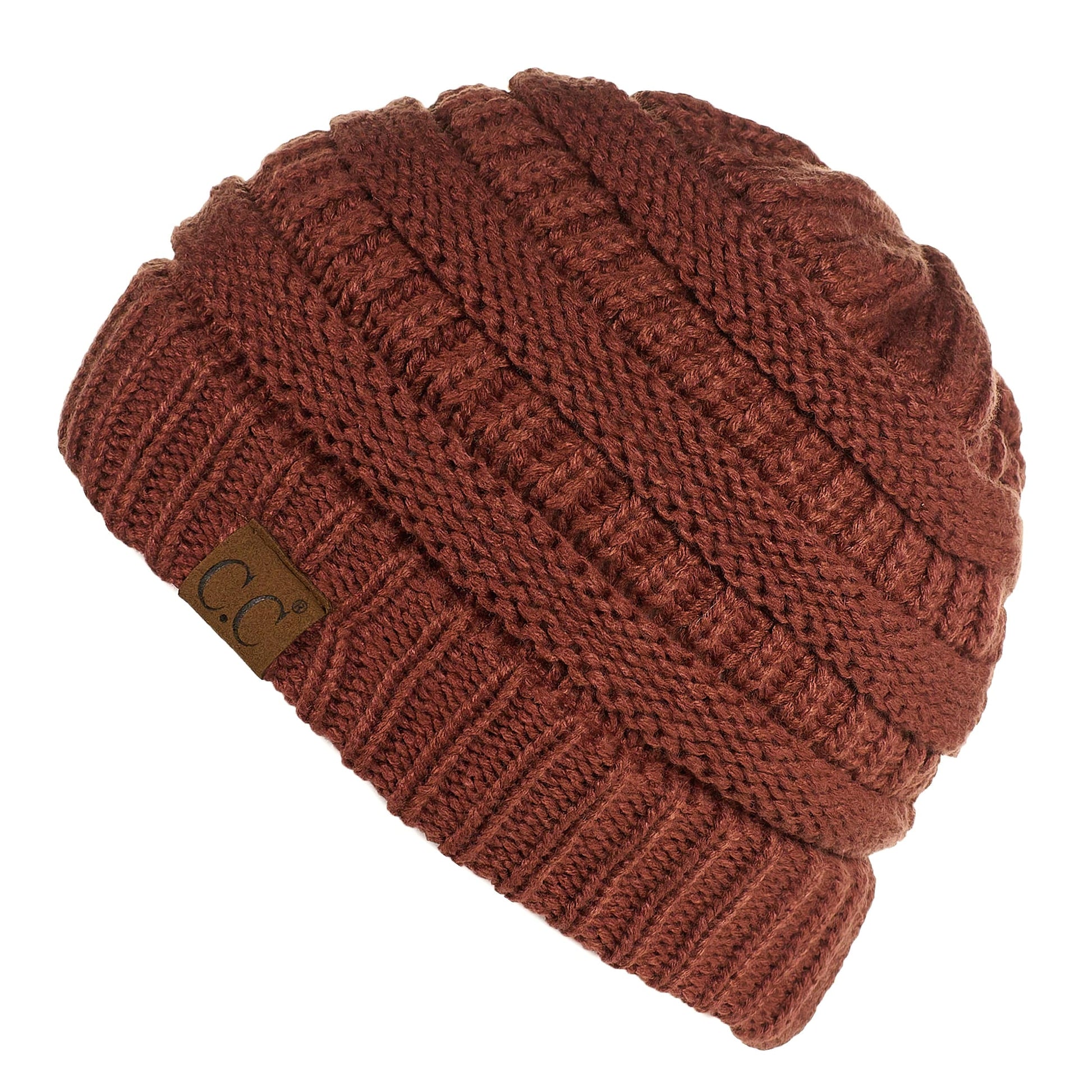 C.C Apparel Brick C.C Hat 25 - Slouchy Thick Warm Cap Hat Skully Fuzzy Lined Cable Knit Beanie