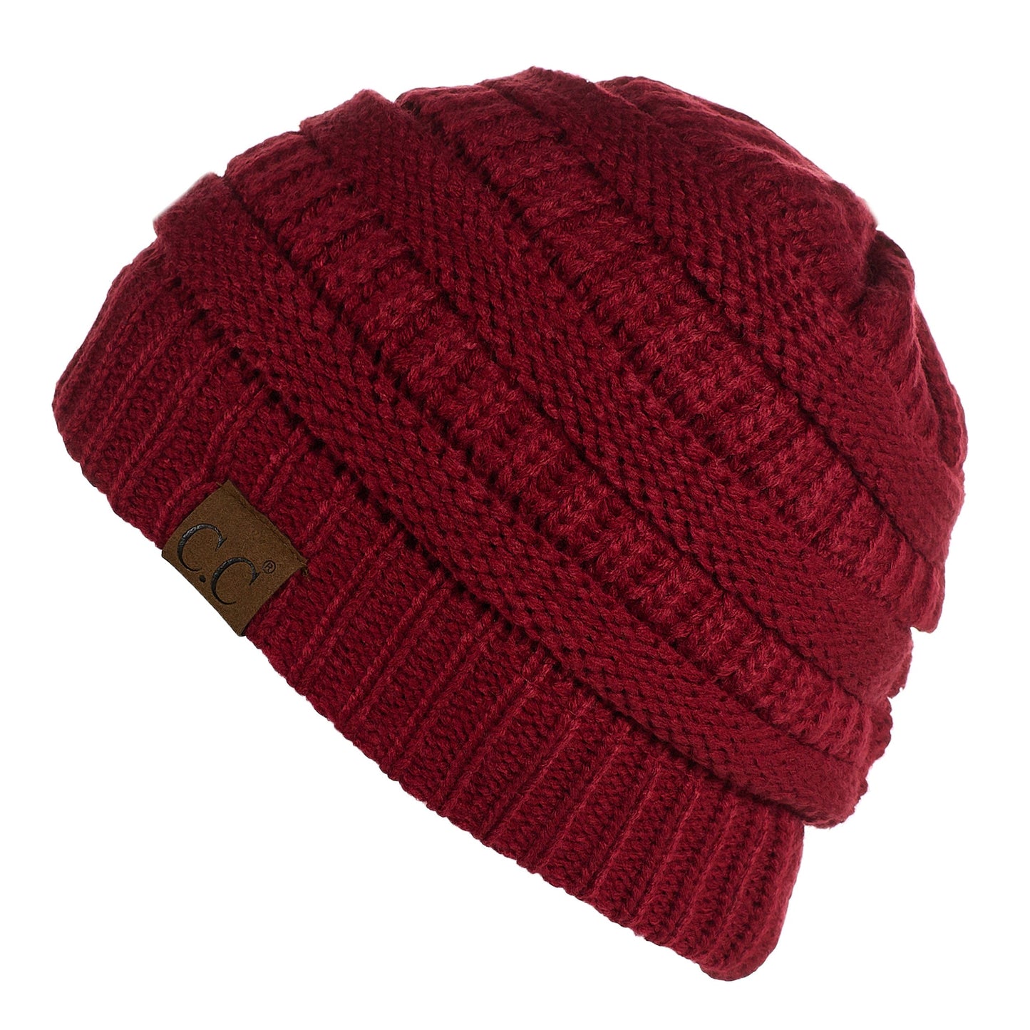 C.C Apparel Burgundy C.C Hat 25 - Slouchy Thick Warm Cap Hat Skully Fuzzy Lined Cable Knit Beanie