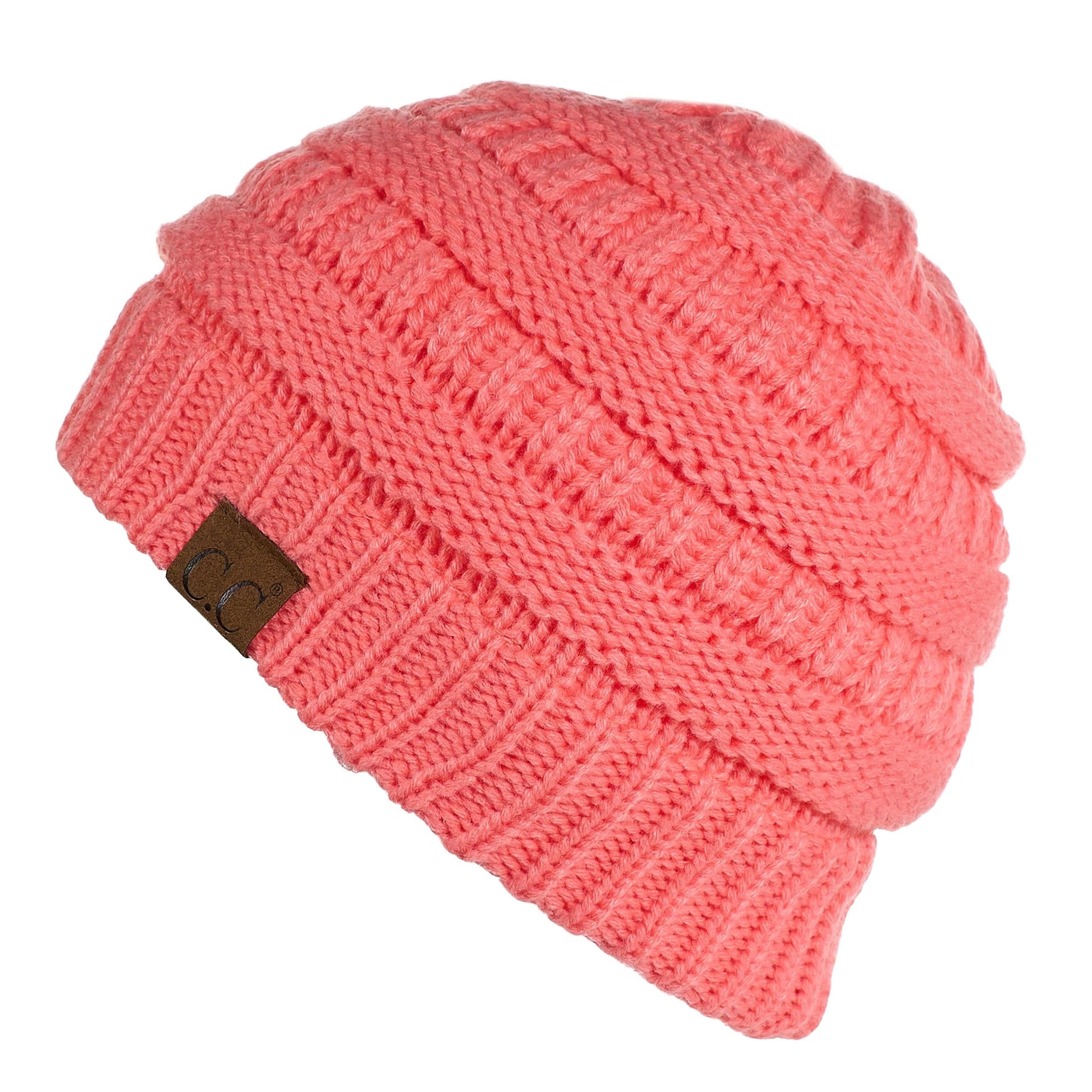 C.C Apparel Coral C.C Hat 25 - Slouchy Thick Warm Cap Hat Skully Fuzzy Lined Cable Knit Beanie