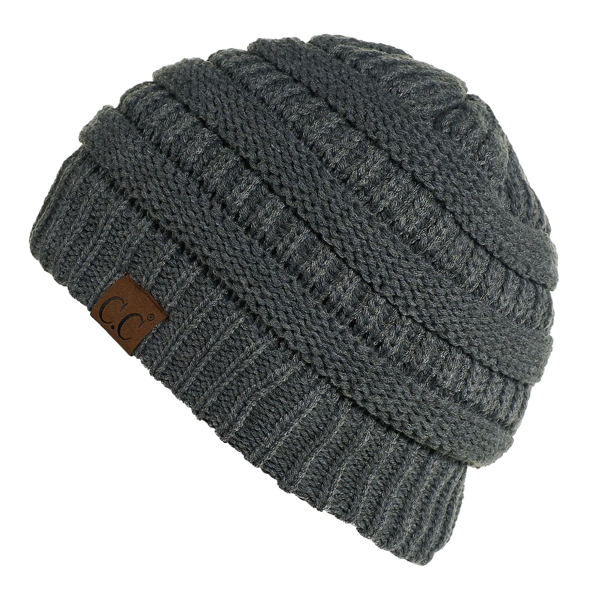 C.C Apparel Dark Melange C.C Hat 25 - Slouchy Thick Warm Cap Hat Skully Fuzzy Lined Cable Knit Beanie