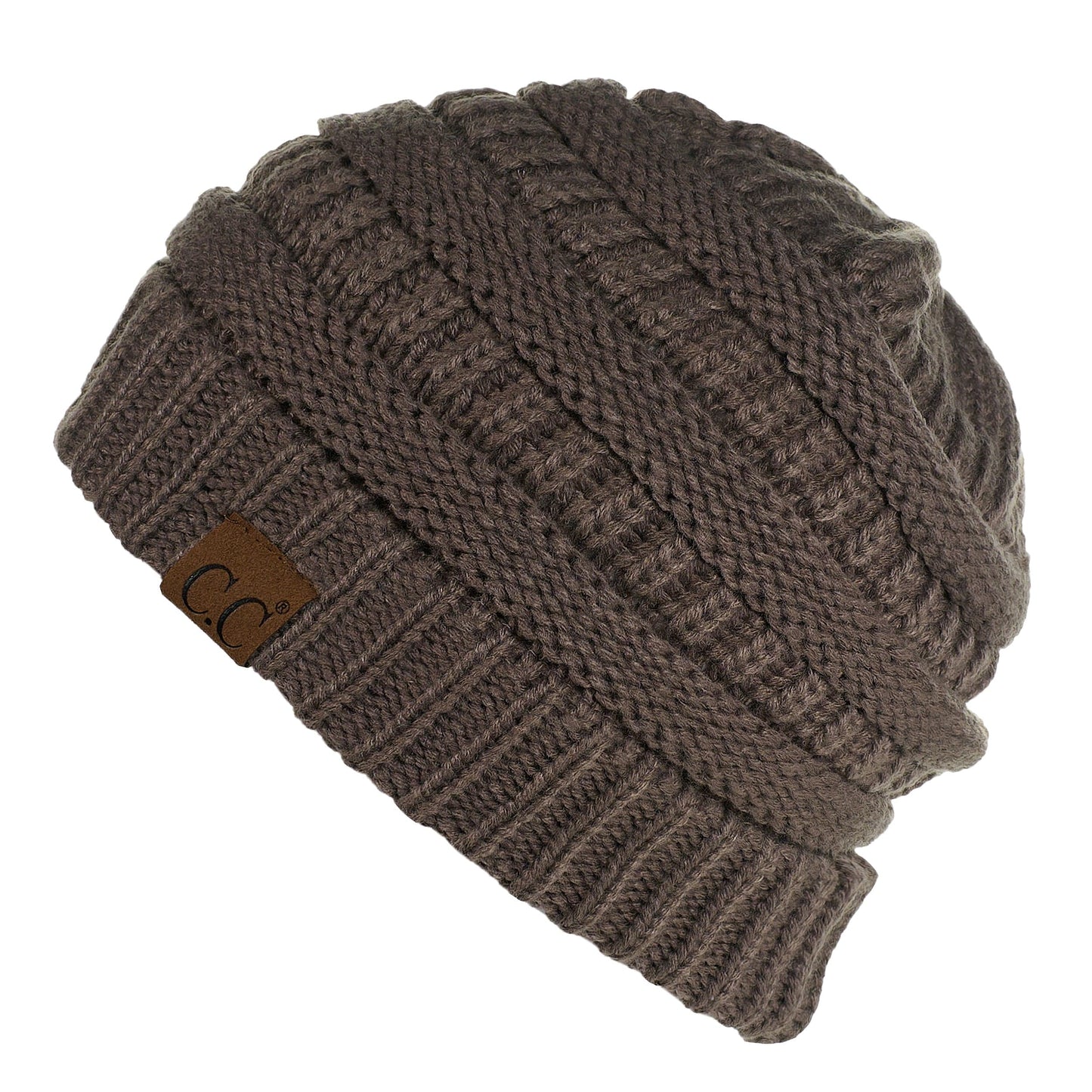 C.C Apparel Earth Grey C.C Hat 25 - Slouchy Thick Warm Cap Hat Skully Fuzzy Lined Cable Knit Beanie