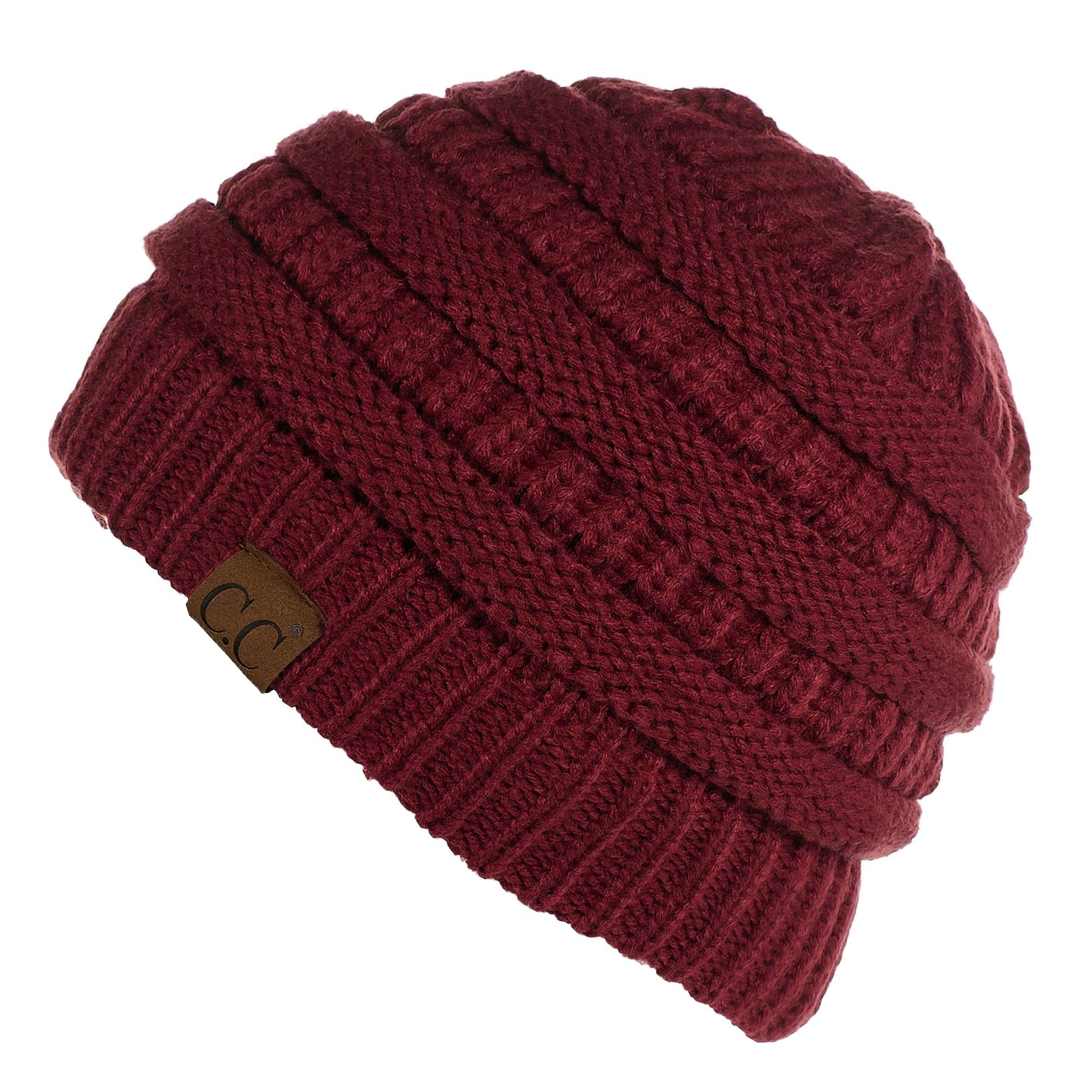 C.C Apparel Maroon C.C Hat 25 - Slouchy Thick Warm Cap Hat Skully Fuzzy Lined Cable Knit Beanie