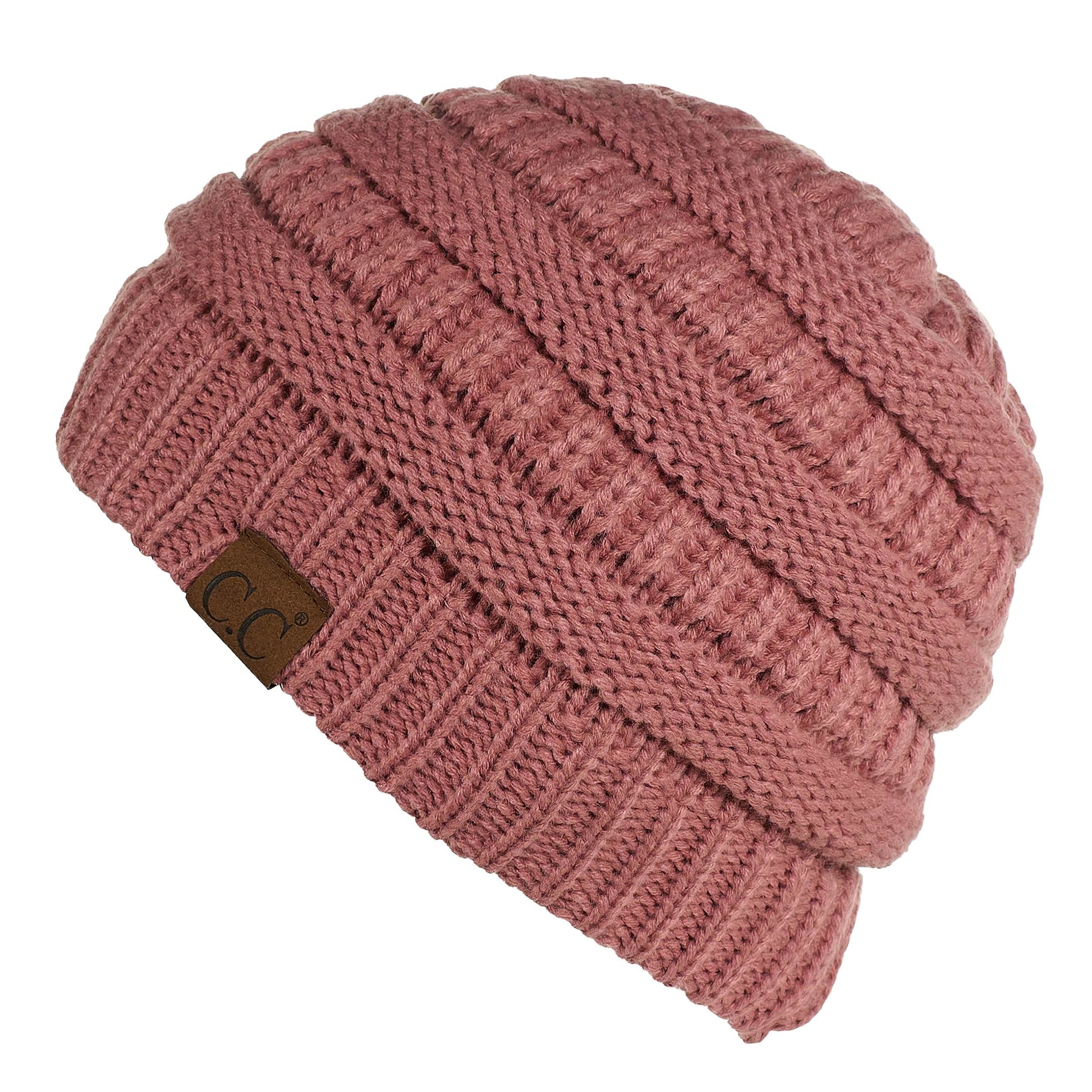 C.C Apparel Mauve C.C Hat 25 - Slouchy Thick Warm Cap Hat Skully Fuzzy Lined Cable Knit Beanie