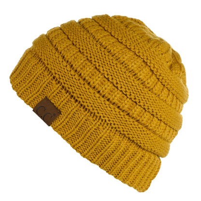 C.C Apparel Mustard C.C Hat 25 - Slouchy Thick Warm Cap Hat Skully Fuzzy Lined Cable Knit Beanie