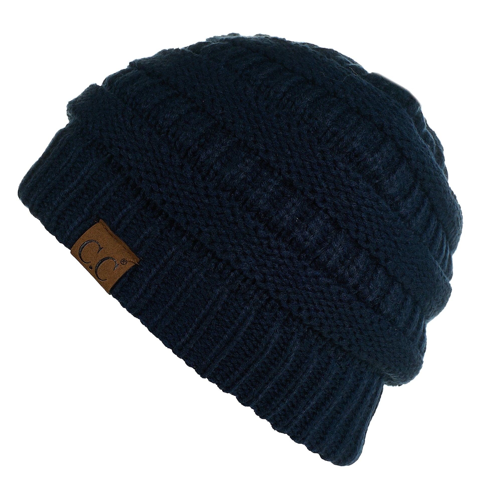 C.C Apparel Navy C.C Hat 25 - Slouchy Thick Warm Cap Hat Skully Fuzzy Lined Cable Knit Beanie