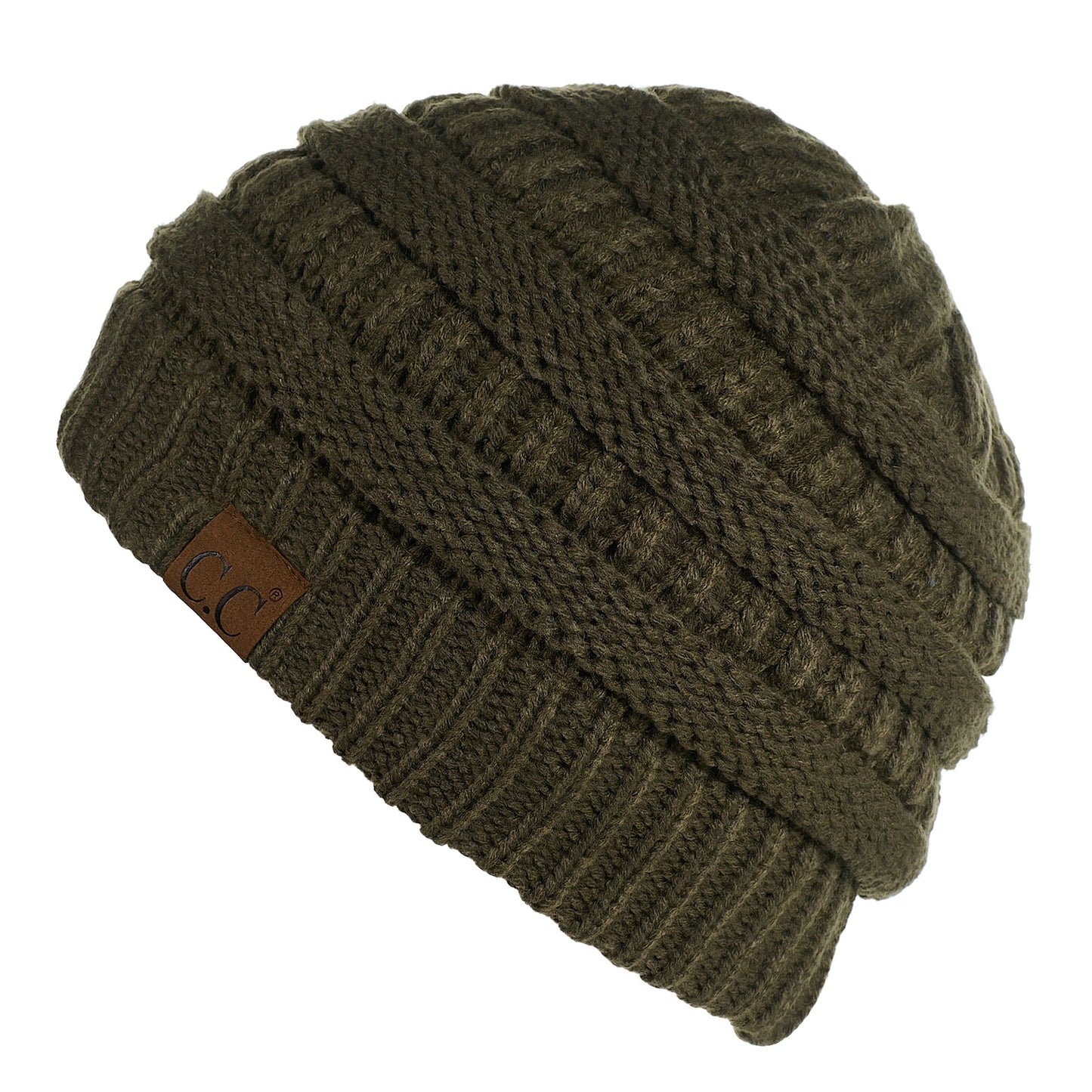 C.C Apparel New Olive C.C Hat 25 - Slouchy Thick Warm Cap Hat Skully Fuzzy Lined Cable Knit Beanie