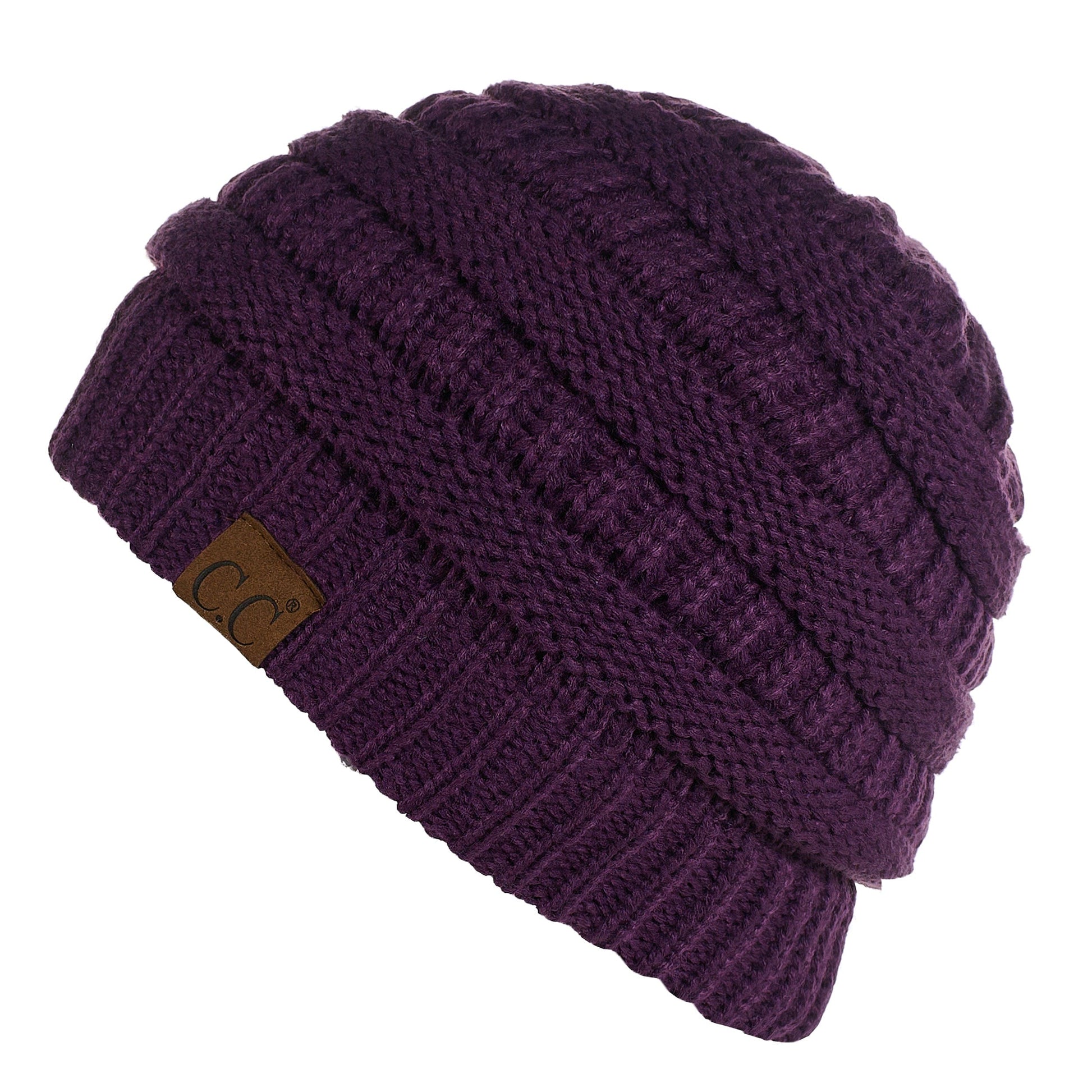 C.C Apparel Purple C.C Hat 25 - Slouchy Thick Warm Cap Hat Skully Fuzzy Lined Cable Knit Beanie