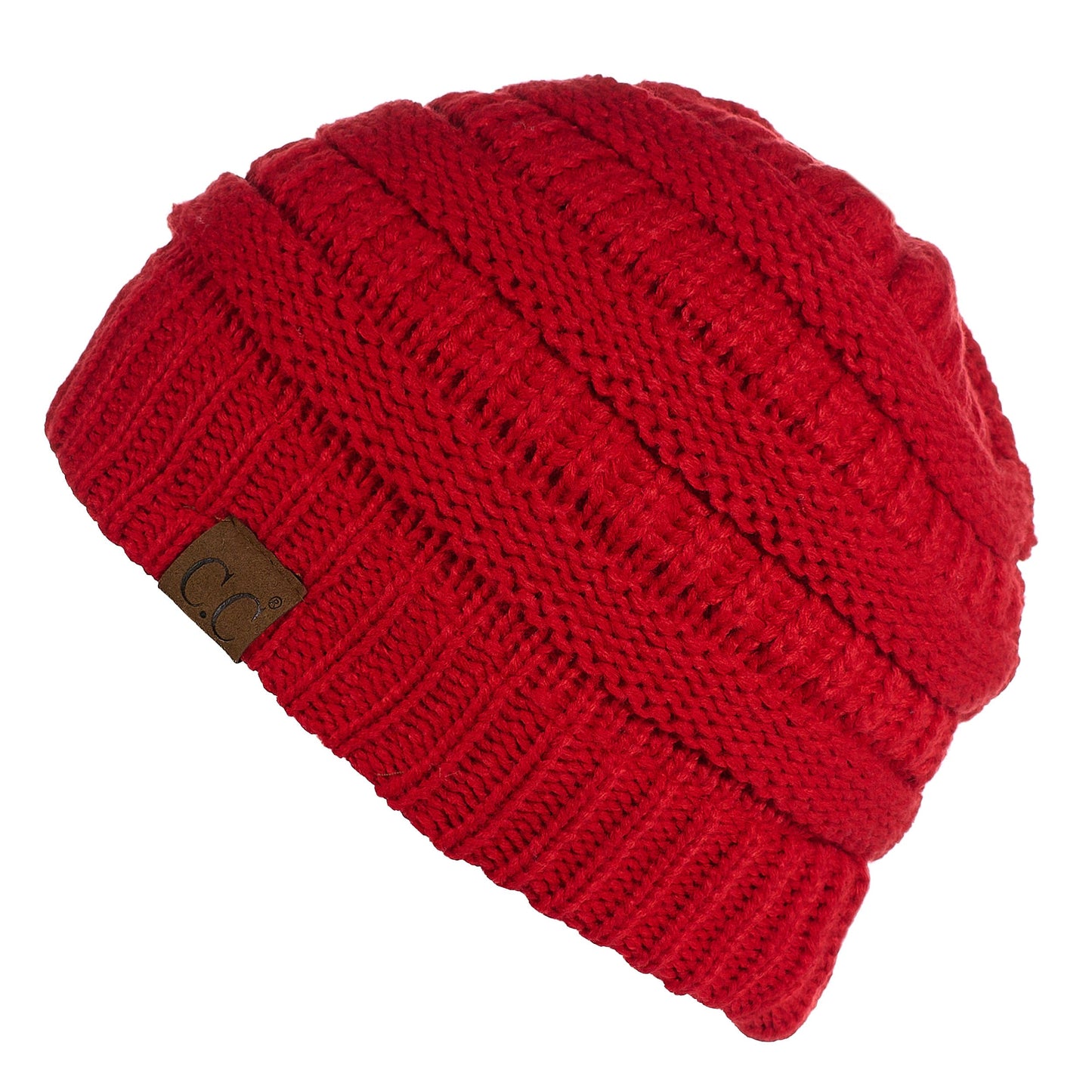 C.C Apparel Red C.C Hat 25 - Slouchy Thick Warm Cap Hat Skully Fuzzy Lined Cable Knit Beanie