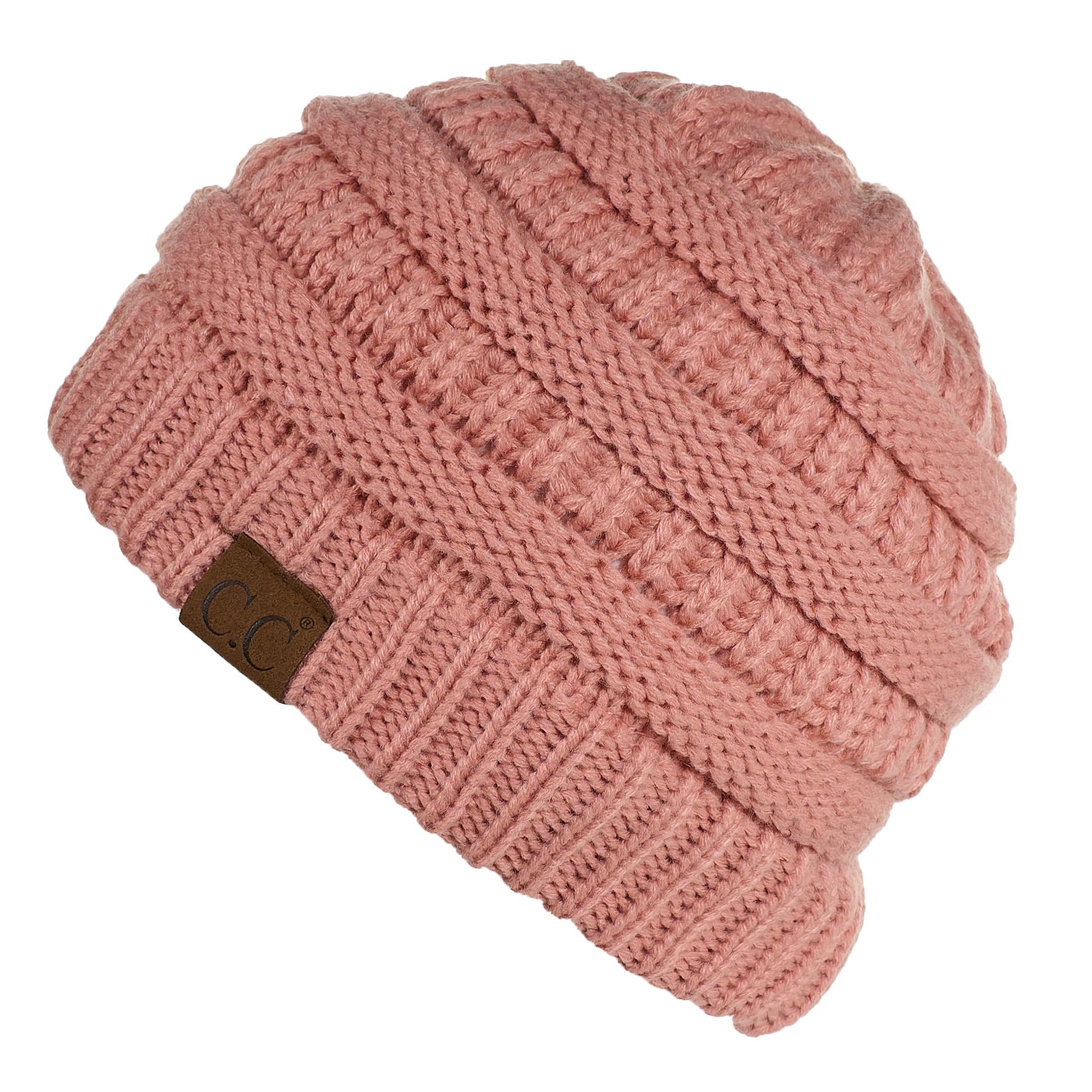 C.C Apparel Salmon Pink C.C Hat 25 - Slouchy Thick Warm Cap Hat Skully Fuzzy Lined Cable Knit Beanie