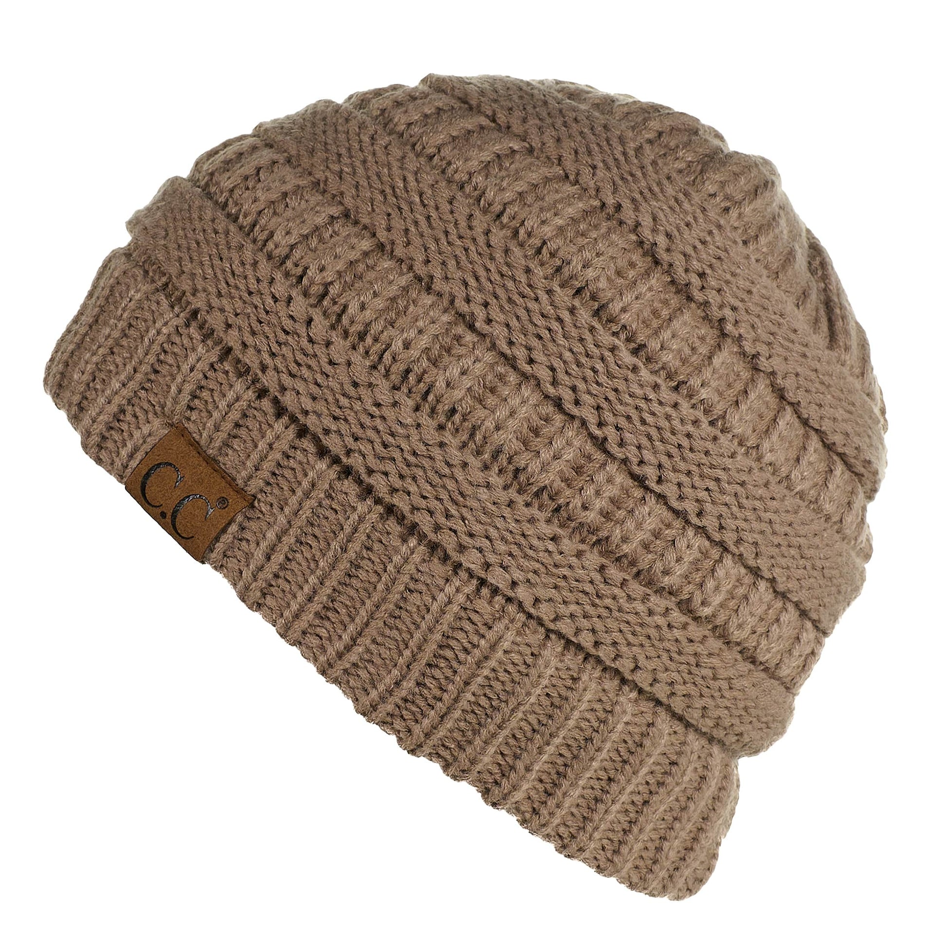 C.C Apparel Taupe C.C Hat 25 - Slouchy Thick Warm Cap Hat Skully Fuzzy Lined Cable Knit Beanie