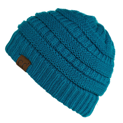 C.C Apparel Teal C.C Hat 25 - Slouchy Thick Warm Cap Hat Skully Fuzzy Lined Cable Knit Beanie