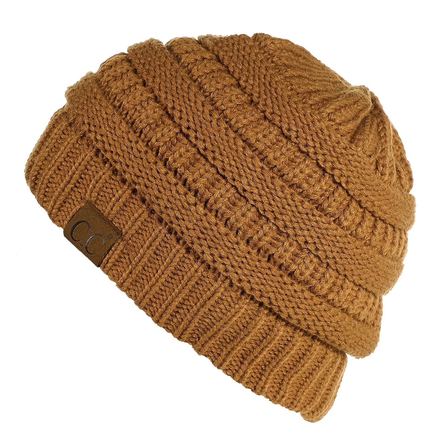 C.C Apparel Toast Almond C.C Hat 25 - Slouchy Thick Warm Cap Hat Skully Fuzzy Lined Cable Knit Beanie