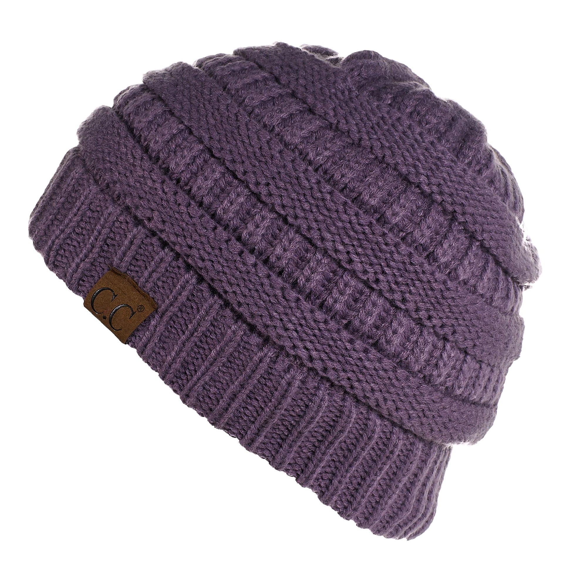 C.C Apparel Violet C.C Hat 25 - Slouchy Thick Warm Cap Hat Skully Fuzzy Lined Cable Knit Beanie