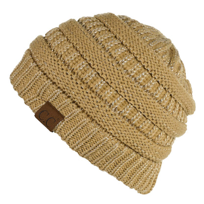 C.C Apparel C.C MB20AM  - Soft Stretch Cable Knit Warm Hat High Bun Ponytail Metallic Beanie