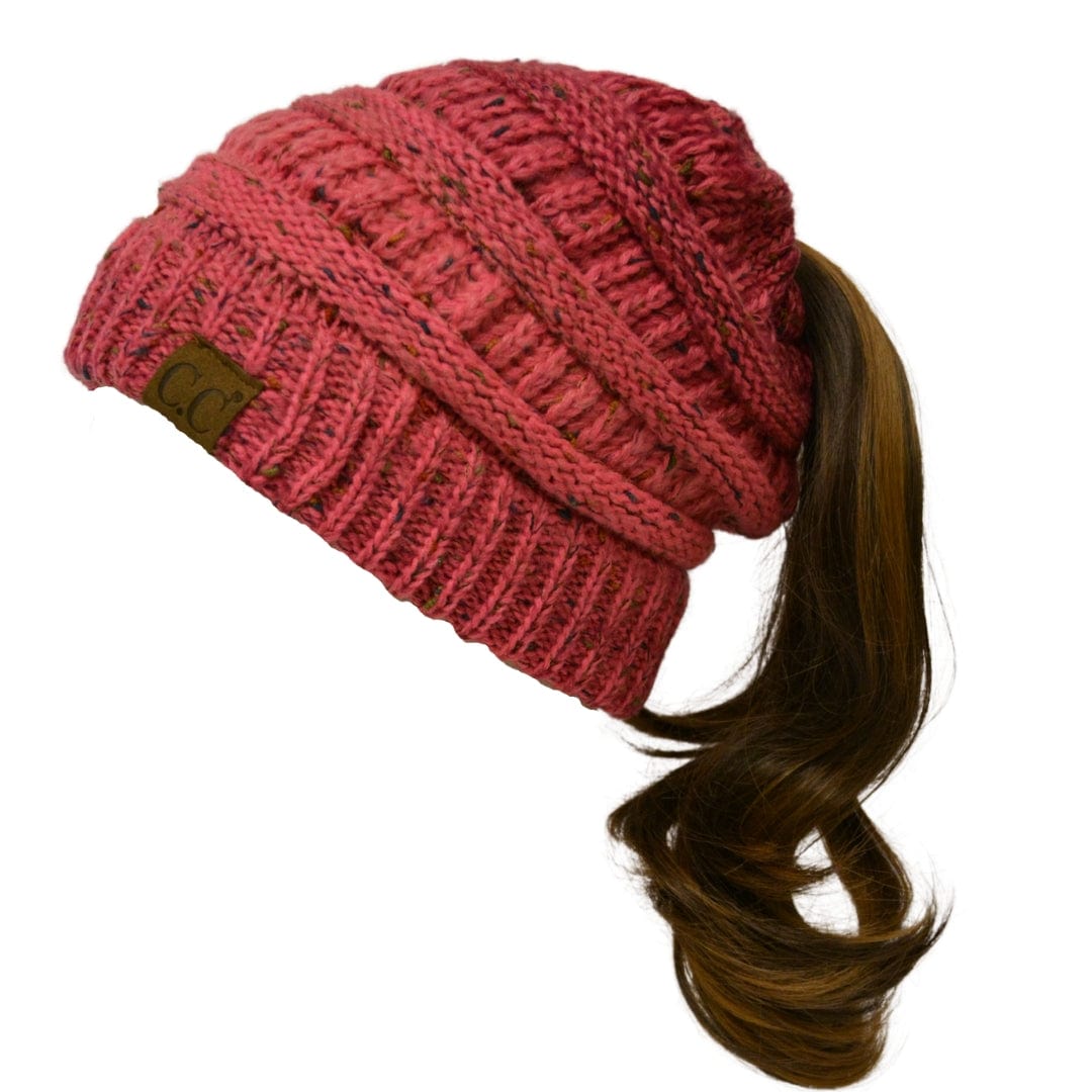 C.C Apparel Bubblegum Mix C.C MB817 - Soft Stretch Cable Knit Warm Hat High Bun Ponytail Ombre Confetti Beanie