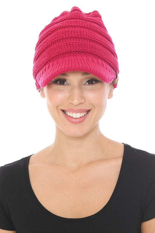 C.C Apparel MB 131 - C.C Messy Bun Ponytail Visor Brim Beanie Hat