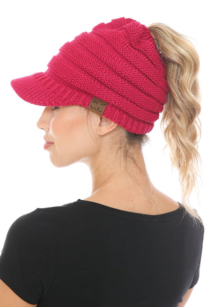 C.C Apparel MB 131 - C.C Messy Bun Ponytail Visor Brim Beanie Hat