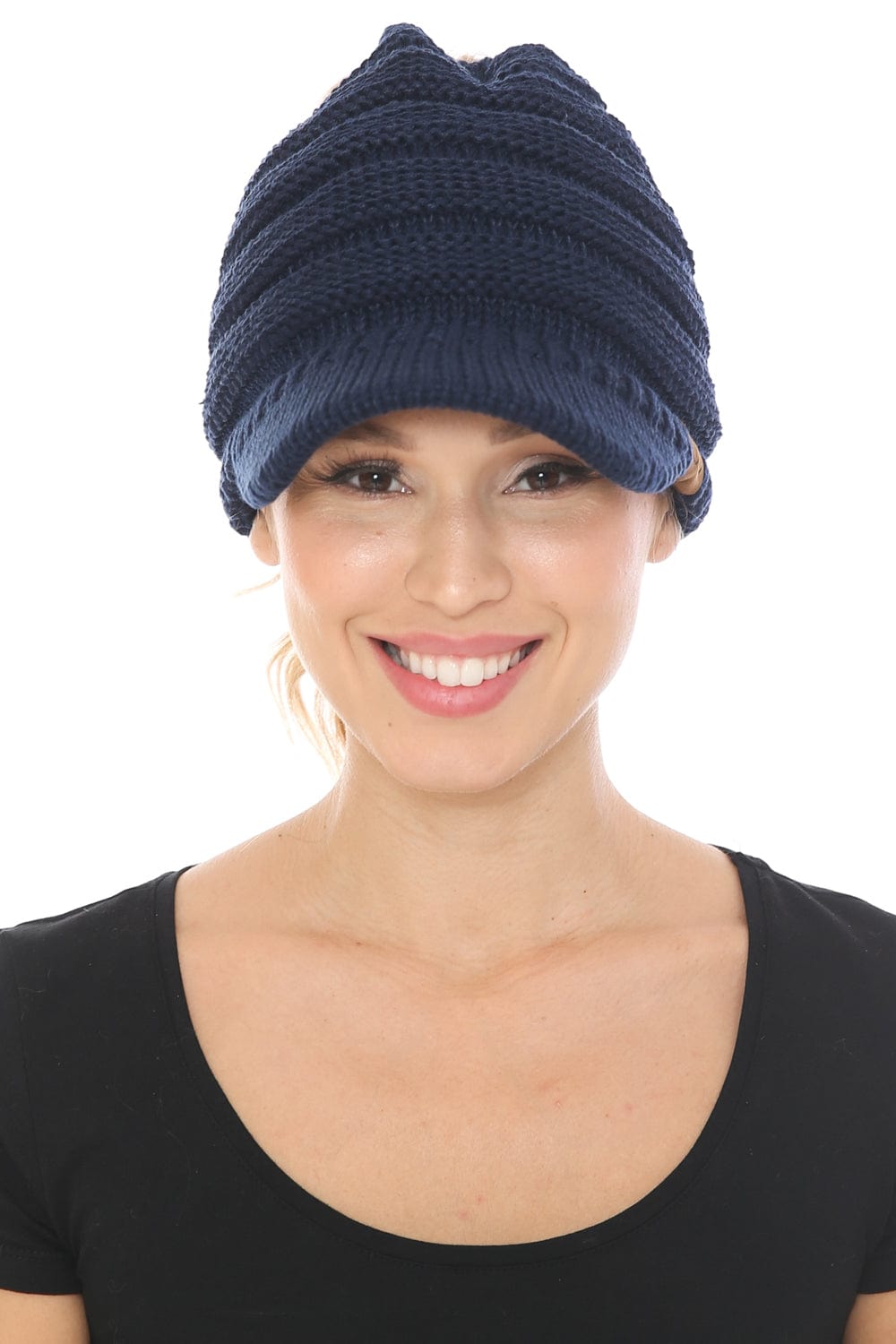 C.C Apparel MB 131 - C.C Messy Bun Ponytail Visor Brim Beanie Hat