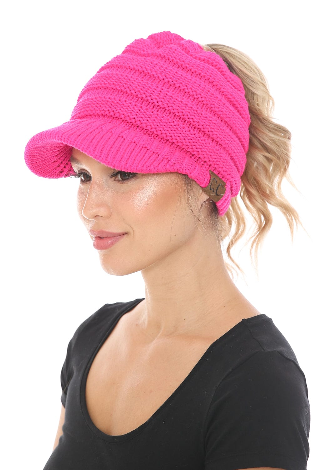 C.C Apparel MB 131 - C.C Messy Bun Ponytail Visor Brim Beanie Hat