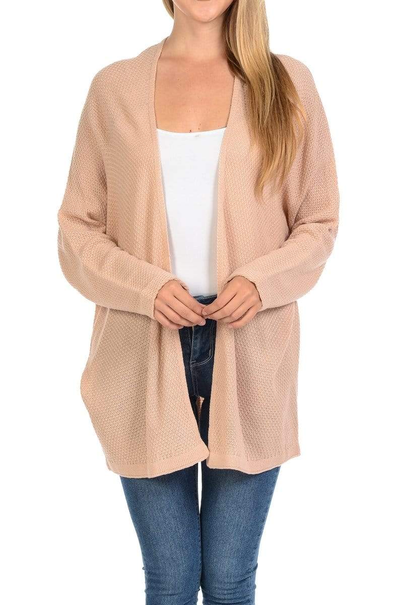 Auliné Collection Apparel Champagne / S/M Auliné Collection Women's Casual Open Front Loose Drape Knit Cardigan Sweater