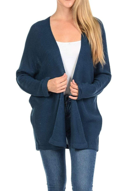 Auliné Collection Apparel Dk Denim / S/M Auliné Collection Women's Casual Open Front Loose Drape Knit Cardigan Sweater