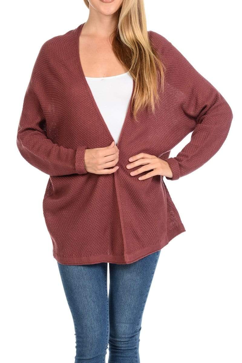 Auliné Collection Apparel Dk Rose / S/M Auliné Collection Women's Casual Open Front Loose Drape Knit Cardigan Sweater