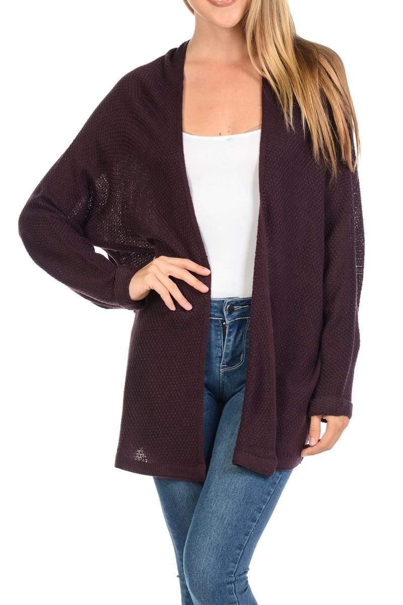 Auliné Collection Apparel Eggplant / S/M Auliné Collection Women's Casual Open Front Loose Drape Knit Cardigan Sweater