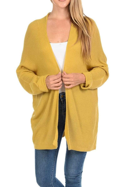 Auliné Collection Apparel Mustard / S/M Auliné Collection Women's Casual Open Front Loose Drape Knit Cardigan Sweater