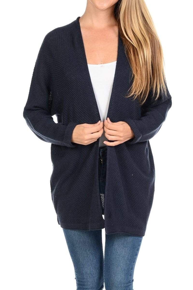 Auliné Collection Apparel Navy Blue / S/M Auliné Collection Women's Casual Open Front Loose Drape Knit Cardigan Sweater