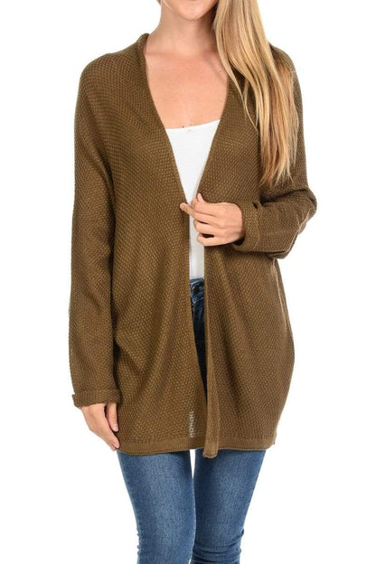 Auliné Collection Apparel Olive Green / S/M Auliné Collection Women's Casual Open Front Loose Drape Knit Cardigan Sweater