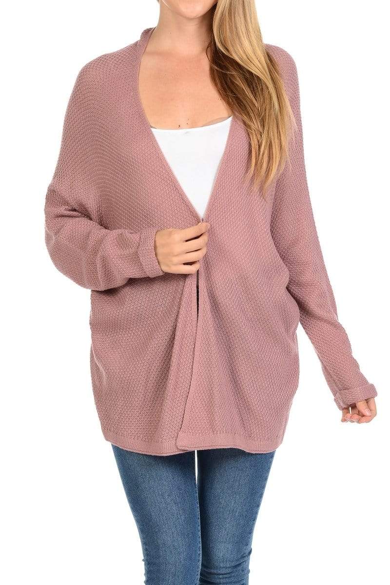 Auliné Collection Apparel Rose / S/M Auliné Collection Women's Casual Open Front Loose Drape Knit Cardigan Sweater