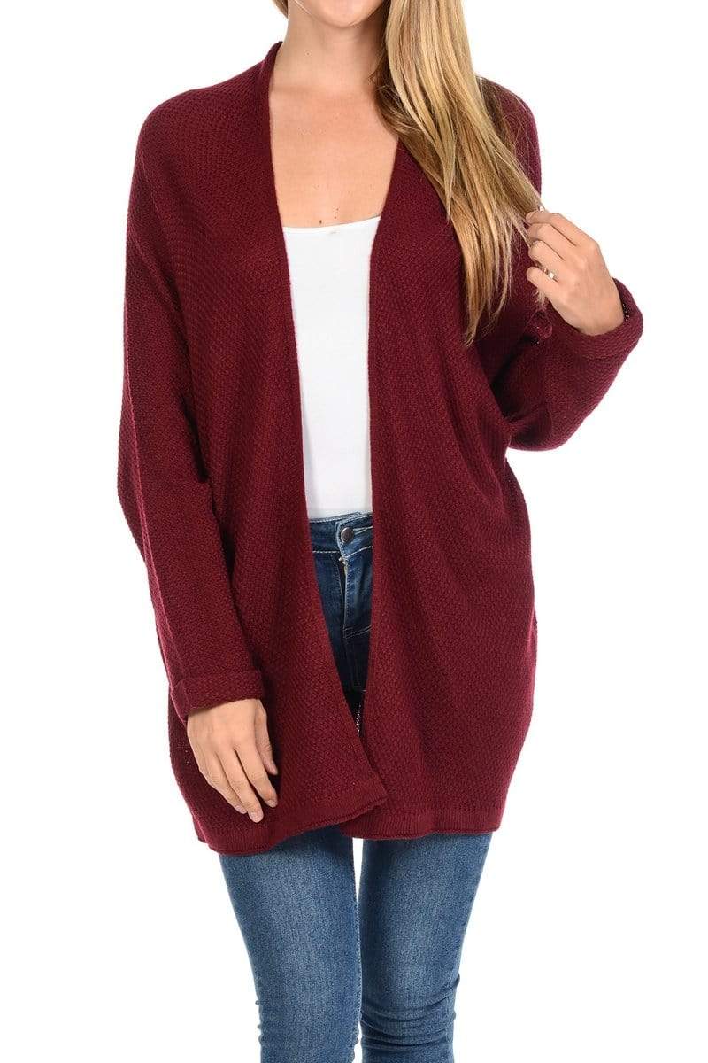 Auliné Collection Apparel Wine / S/M Auliné Collection Women's Casual Open Front Loose Drape Knit Cardigan Sweater