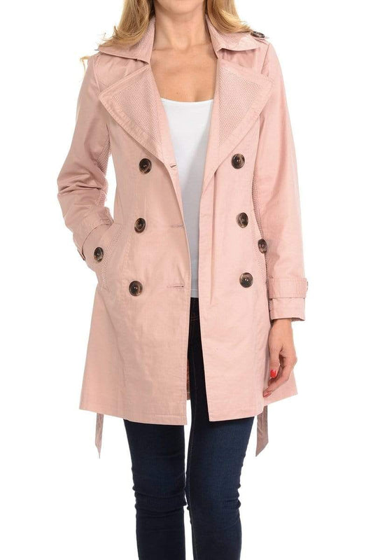 Auliné Collection Apparel Small / Rose Auliné Collection Women's Fashion Double Breasted Trench Coat Jacket with Belt