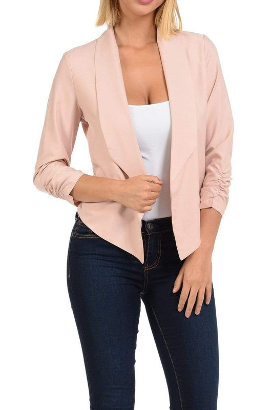 Auliné Collection Apparel Lt Rose / 1XL Auliné Collection Womens Casual Lightweight 3/4 Sleeve Fitted Open Blazer Plus Size