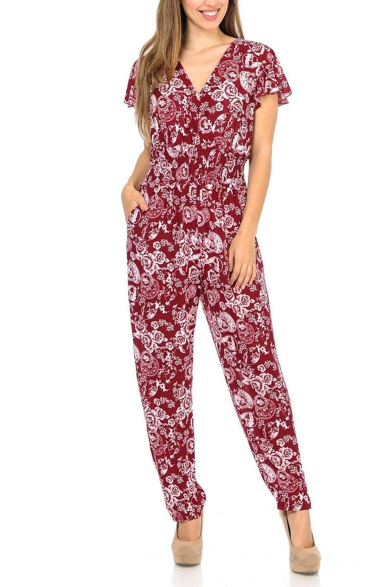 AUXDIO Womens Rose Red Jumpsuit Dressy Crew Neck Tie Waist Short Sleeve  Wide Legs Pants Rompers Summer Rose Red M - Yahoo Shopping