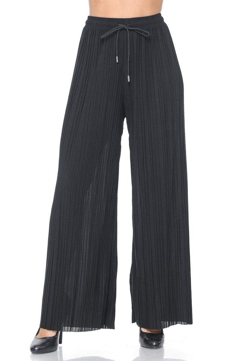 Auliné Collection Apparel Auliné Collection Womens Solid Waistband Long Pleated Chiffon Palazzo Pants