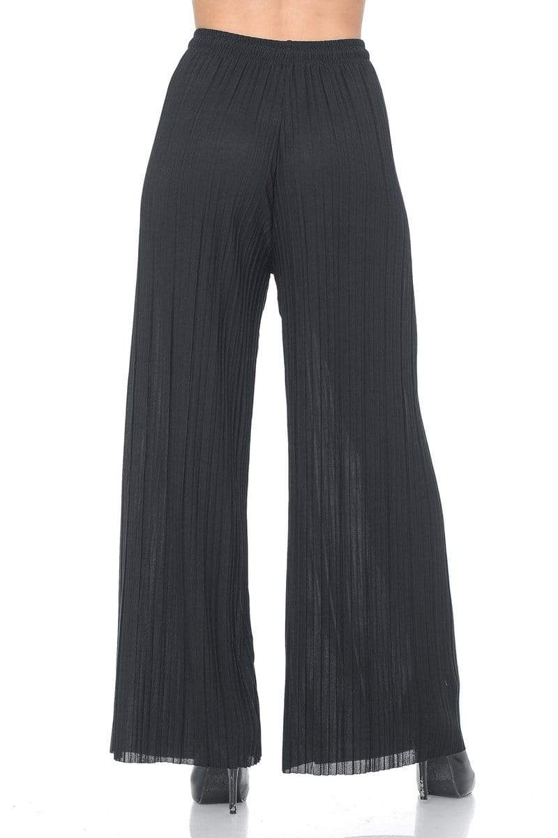 Auliné Collection Apparel Auliné Collection Womens Solid Waistband Long Pleated Chiffon Palazzo Pants