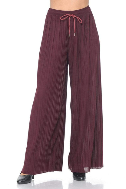 Auliné Collection Apparel Auliné Collection Womens Solid Waistband Long Pleated Chiffon Palazzo Pants