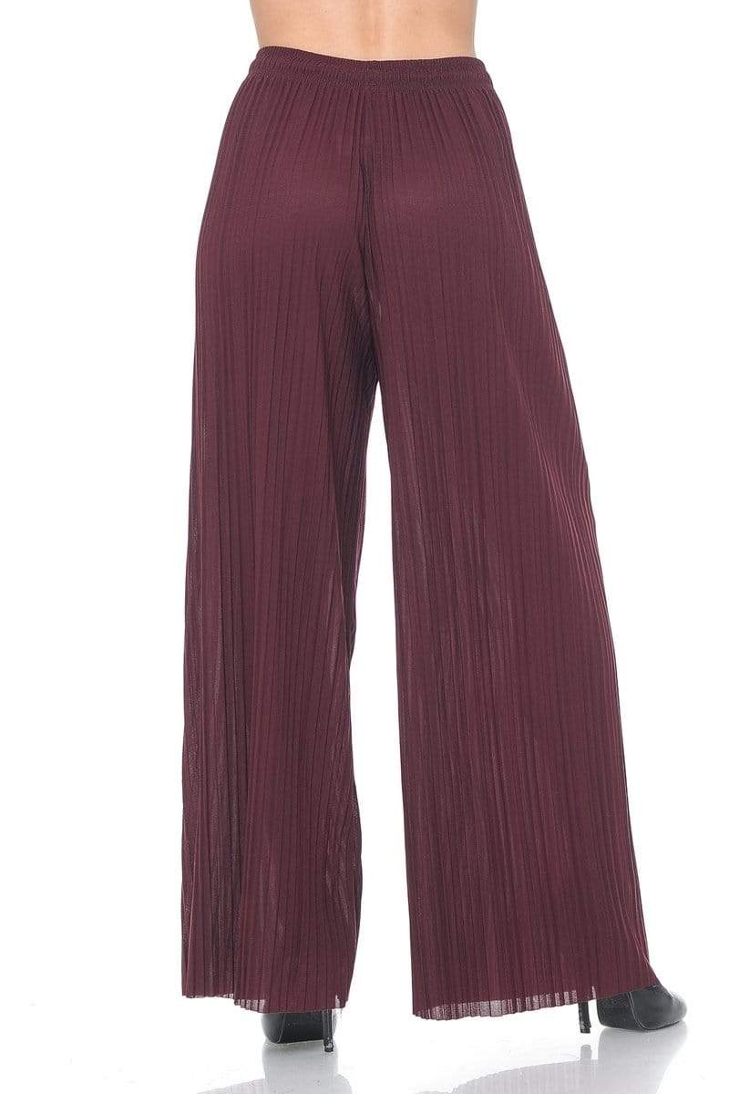 Auliné Collection Apparel Auliné Collection Womens Solid Waistband Long Pleated Chiffon Palazzo Pants