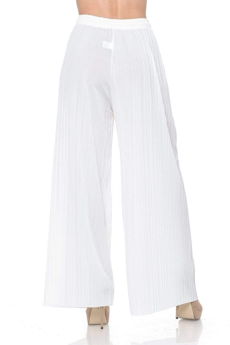 Auliné Collection Apparel Auliné Collection Womens Solid Waistband Long Pleated Chiffon Palazzo Pants