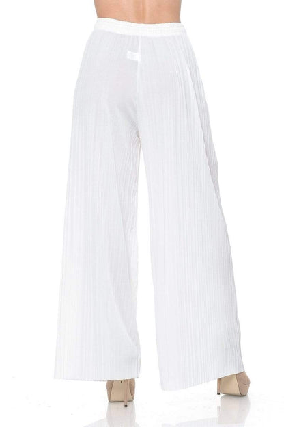 Auliné Collection Apparel Auliné Collection Womens Solid Waistband Long Pleated Chiffon Palazzo Pants