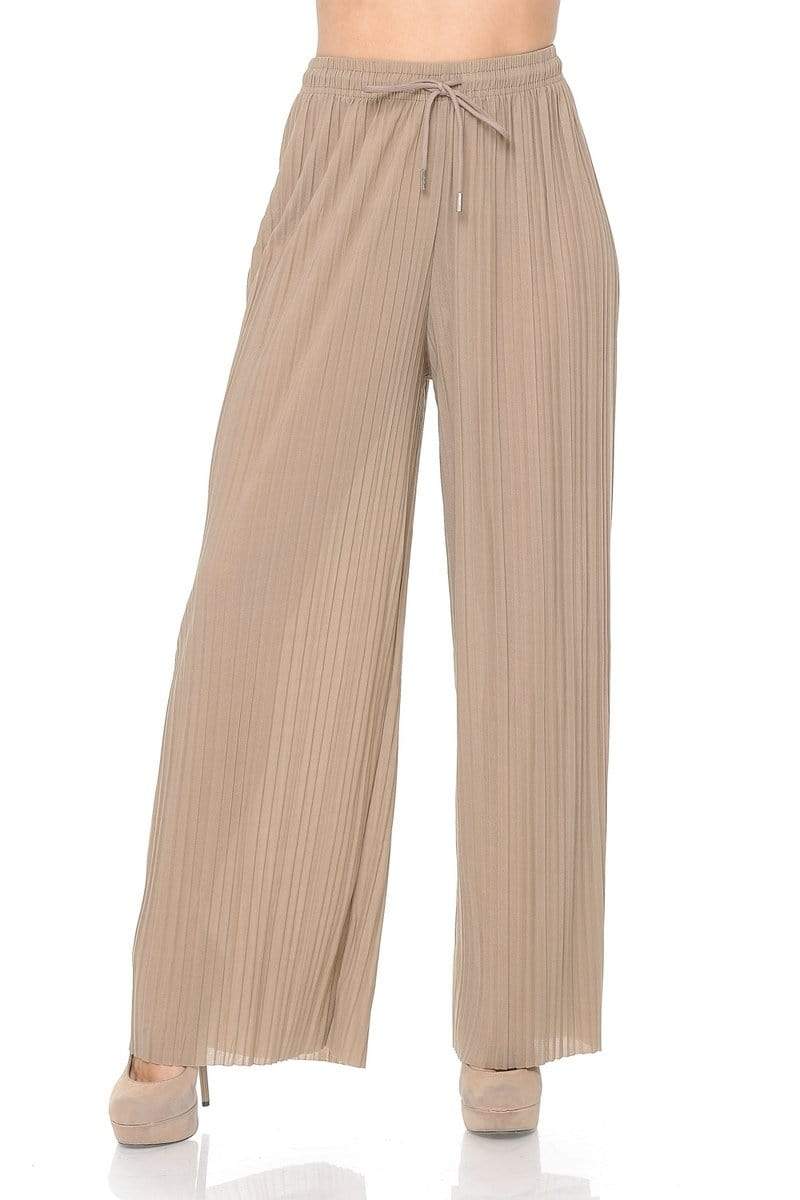 Auliné Collection Apparel Auliné Collection Womens Solid Waistband Long Pleated Chiffon Palazzo Pants