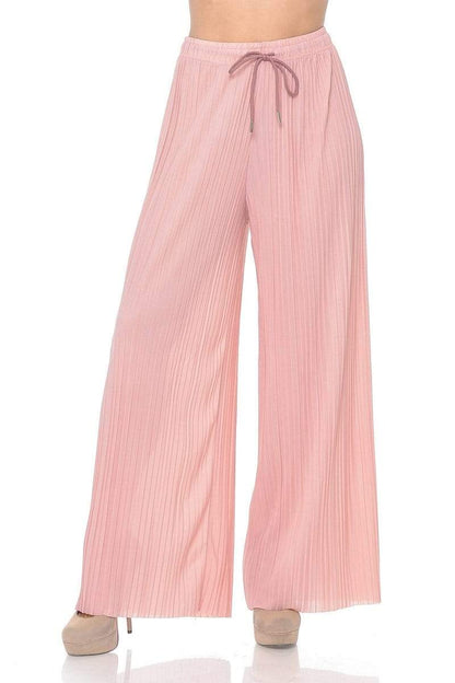 Auliné Collection Apparel Auliné Collection Womens Solid Waistband Long Pleated Chiffon Palazzo Pants