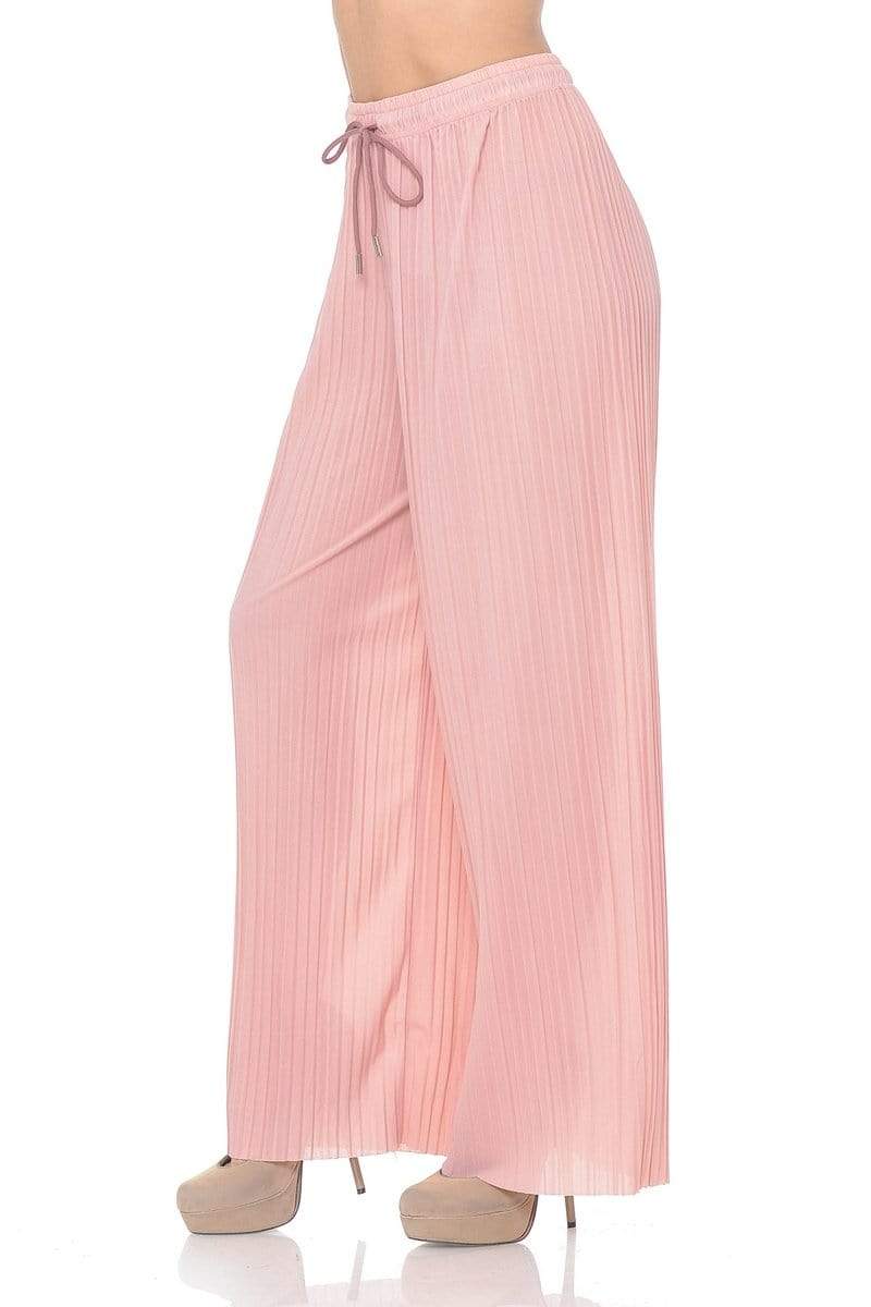 Auliné Collection Apparel Auliné Collection Womens Solid Waistband Long Pleated Chiffon Palazzo Pants