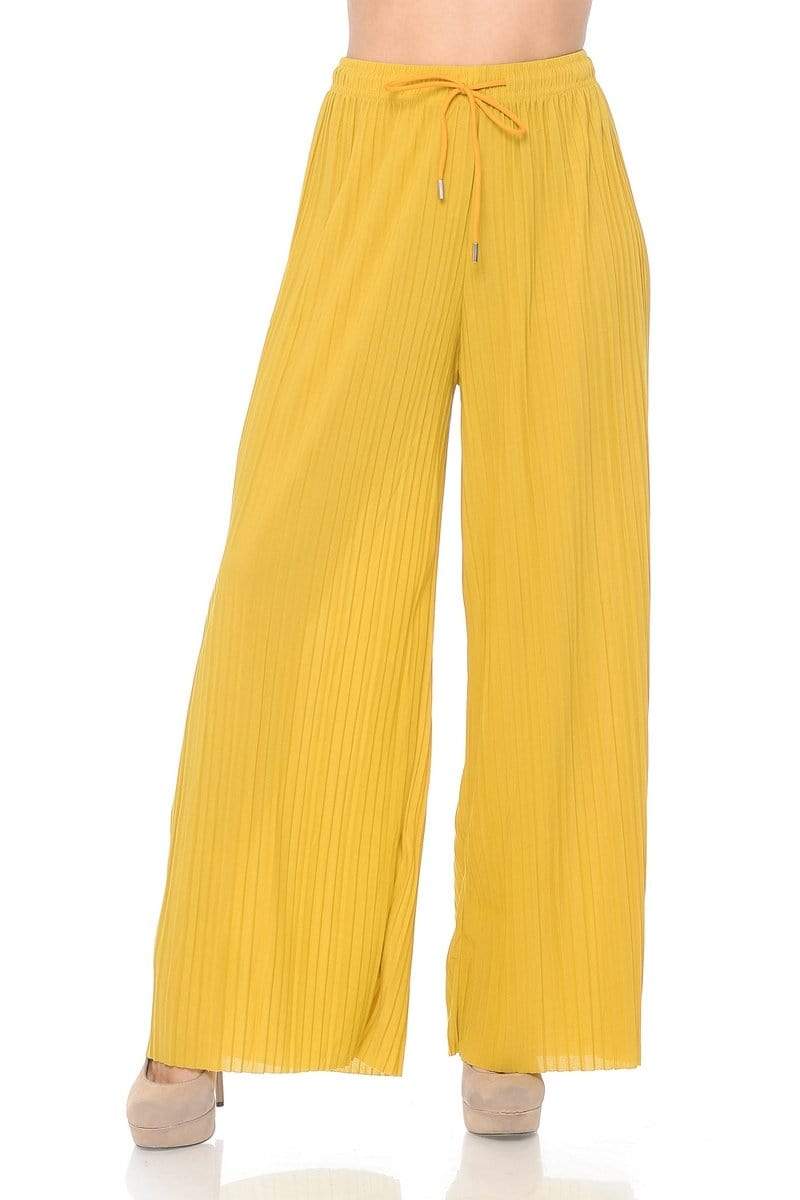 Auliné Collection Apparel Auliné Collection Womens Solid Waistband Long Pleated Chiffon Palazzo Pants