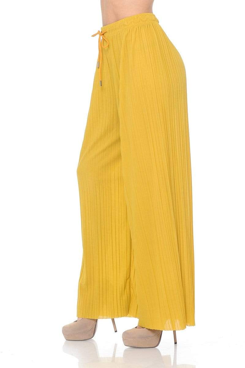 Auliné Collection Apparel Auliné Collection Womens Solid Waistband Long Pleated Chiffon Palazzo Pants