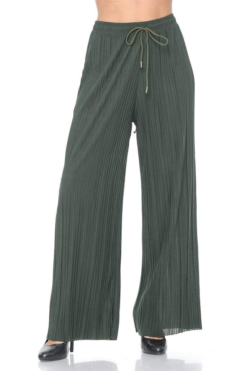 Auliné Collection Apparel Auliné Collection Womens Solid Waistband Long Pleated Chiffon Palazzo Pants