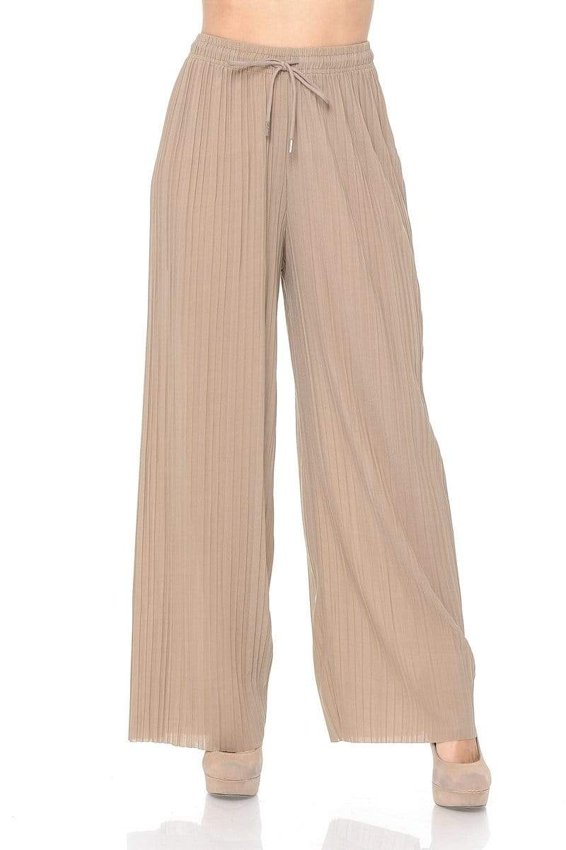 Auliné Collection Apparel Khaki / One Size Auliné Collection Womens Solid Waistband Long Pleated Chiffon Palazzo Pants