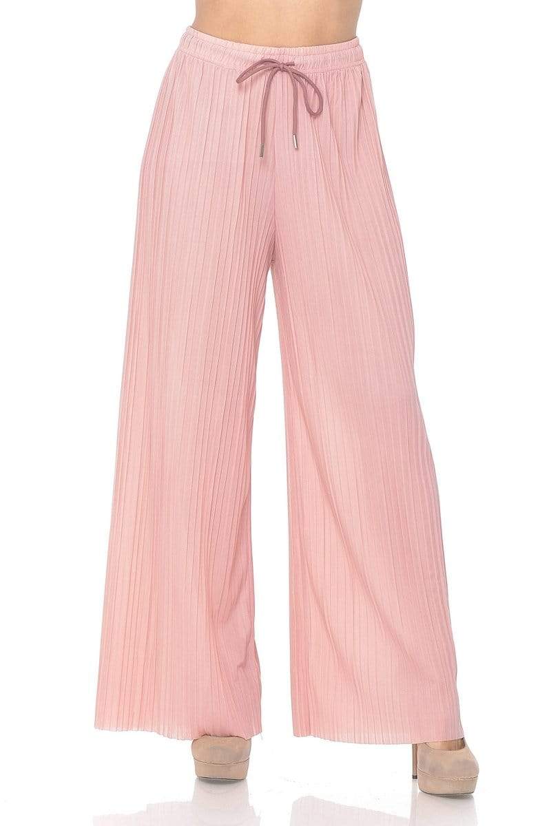 Auliné Collection Apparel Mauve / One Size Auliné Collection Womens Solid Waistband Long Pleated Chiffon Palazzo Pants